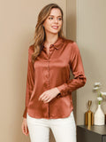 SilkSilky-NL Zijde Lange Mouw Kraag Dames Blouse Koffie 005