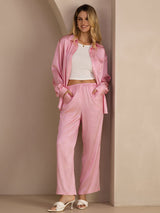 [Roze Krijtstreep] SilkSilky-NL Long Sleeve Lapel Collar Women's Outfit Sets 004