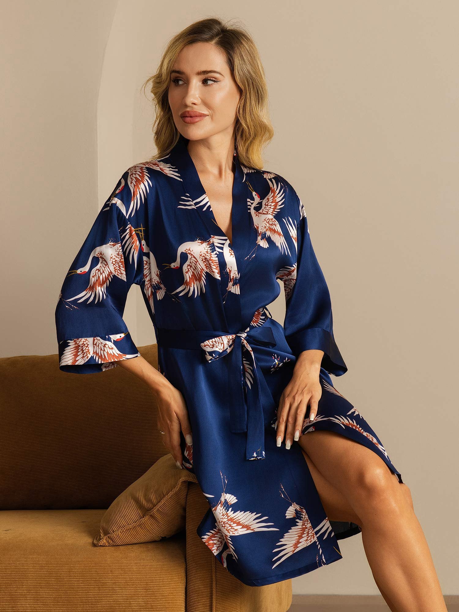 [Donkerblauw] SilkSilky-NL 19Momme Zijde Womens Robe 001