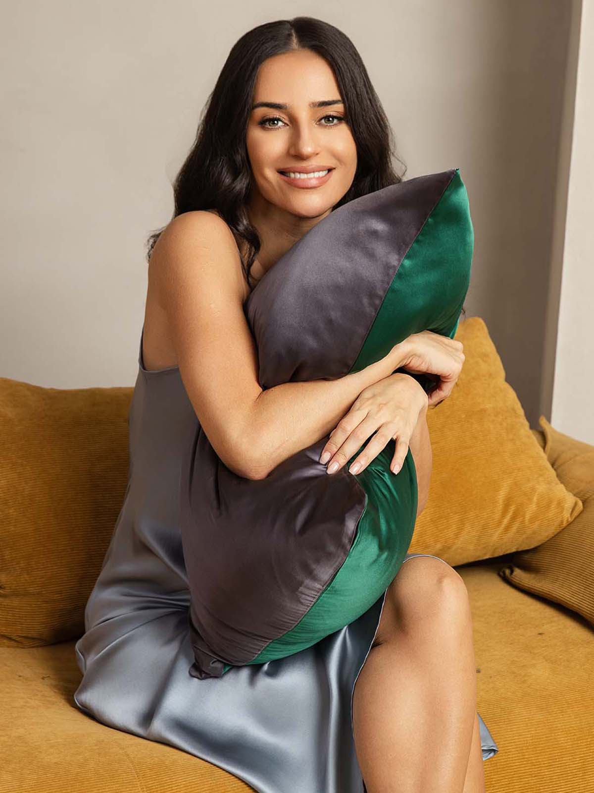 [Donkergroen+Donkergrijs] SilkSilky-NL 22Momme Pillowcase 003