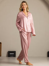 [Perzikhuid] SilkSilky-NL 19Momme Lange Mouw Notchkraag Dames Pyjama Set 006