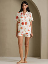 [Witte Aardbei] SilkSilky-NL Short Sleeve Notch Collar Dames Pyjama Set 006