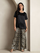 [Multi] SilkSilky-NL Pure Silk Korte Mouw Ronde Hals Dames Pyjama Set 007