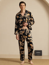 [Zwarte Draak] SilkSilky-NL Long Sleeve Notch Collar Heren Pyjama Set 007