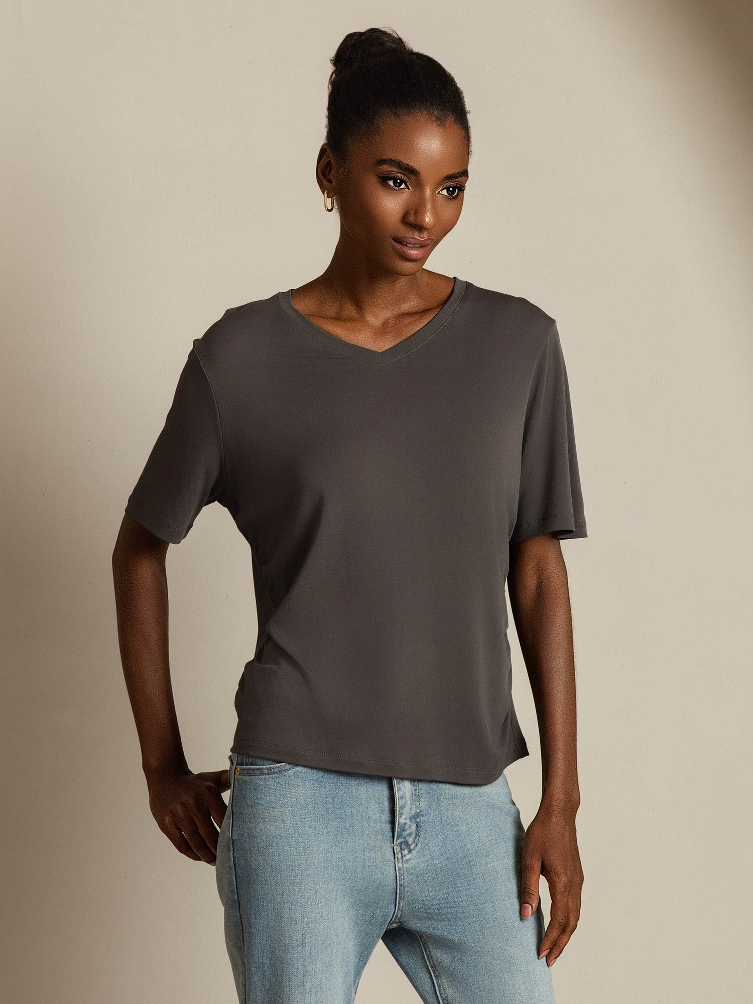 [Grijs] SilkSilky-NL Zijde Womens T-Shirt 006