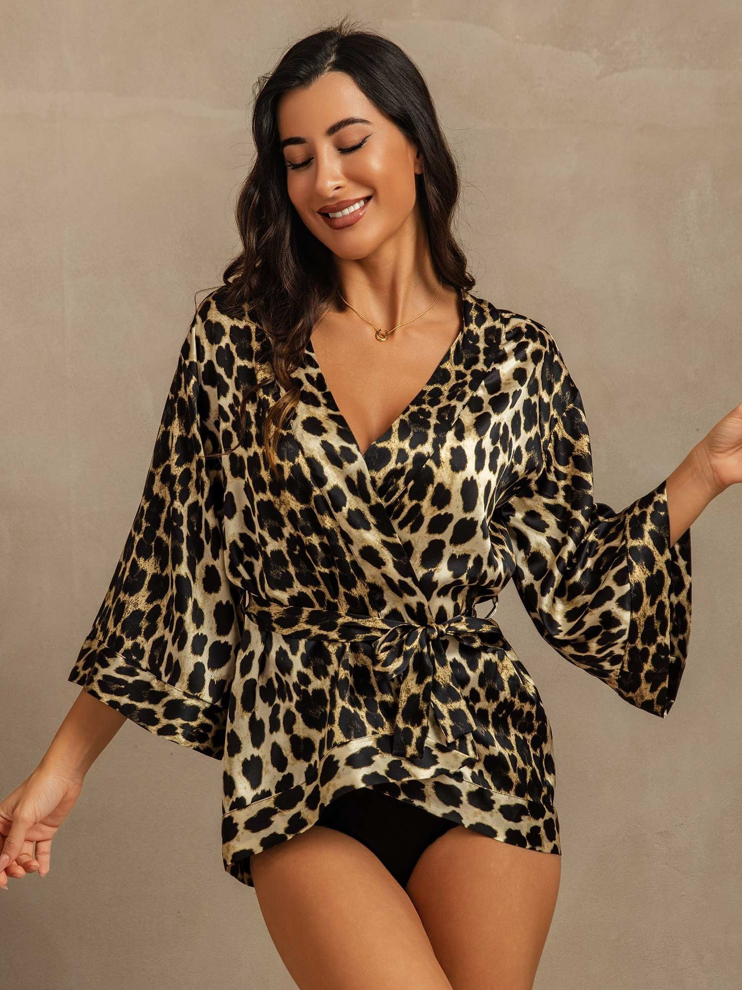 [Leopard] SilkSilky-NL 19Momme Zijde Womens Robe 001,
