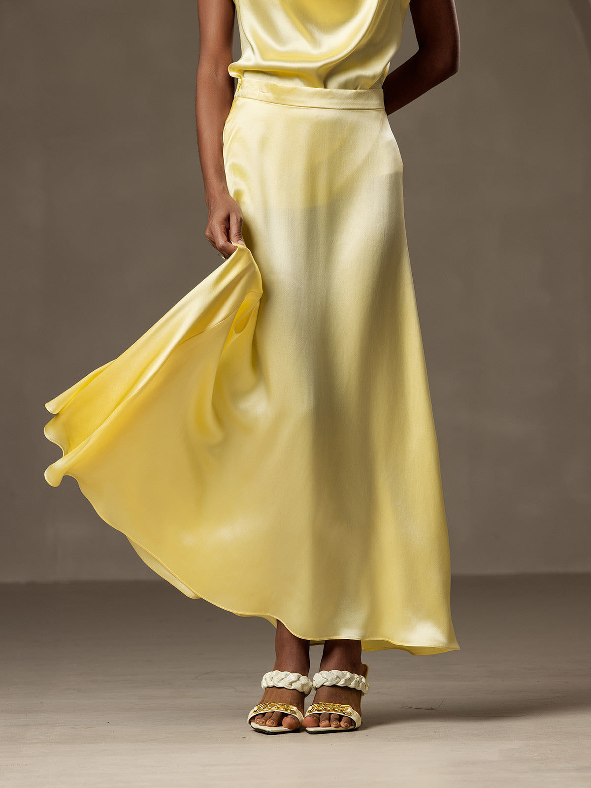 [Lichtgeel] SilkSilky-NL 19Momme Zijde Skirt 001