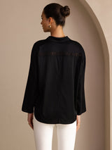 [Zwart] SilkSilky-NL Long Sleeve Lapel Collar Blouse 002