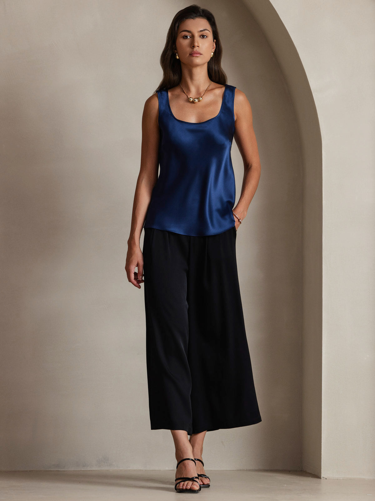 [Donkerblauw] SilkSilky-NL 19Momme Zijde Camisoles 007