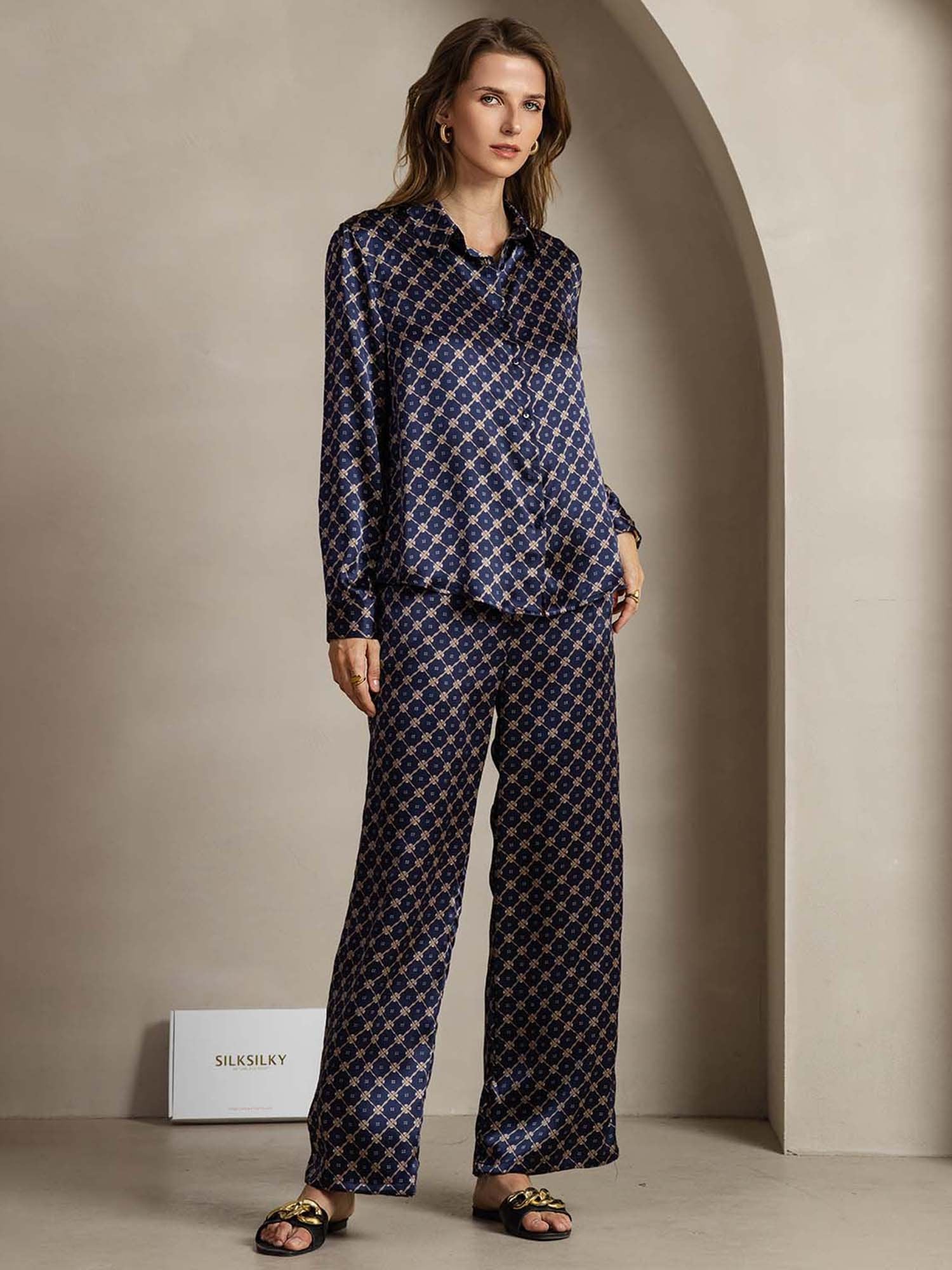 [Marine Ketting] SilkSilky-NL 19Momme Zijde Kraag Women''s Outfit Sets 001