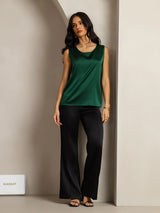 [Donkergroen] SilkSilky-NL Sleeveless Round Neck Cami-Top 009