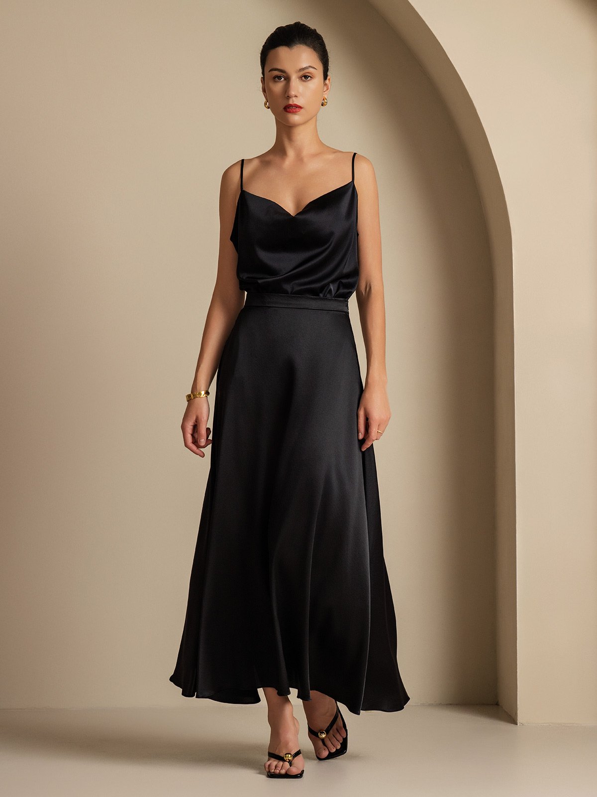 [Zwart] SilkSilky-NL 19Momme Zijde Kraag Women''s Outfit Sets 001,