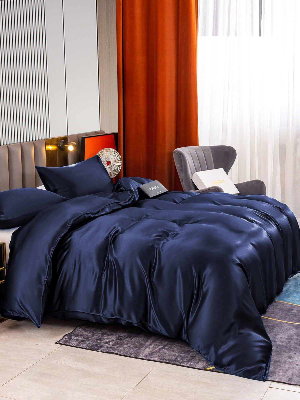 SilkSilky NL 22Momme Pure Silk Bedding Set Donkerblauw 003