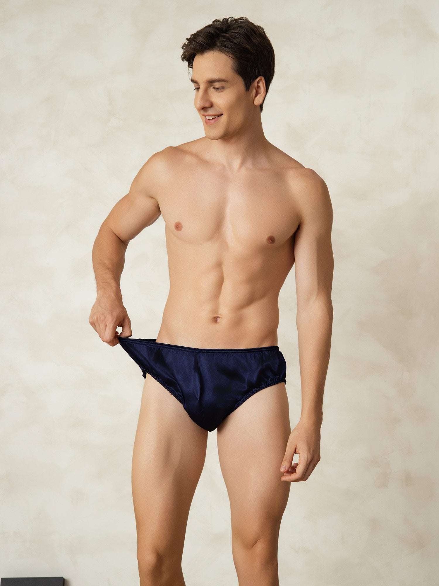 [Donkerblauw] SilkSilky-NL Zijde Mens Underwear 005