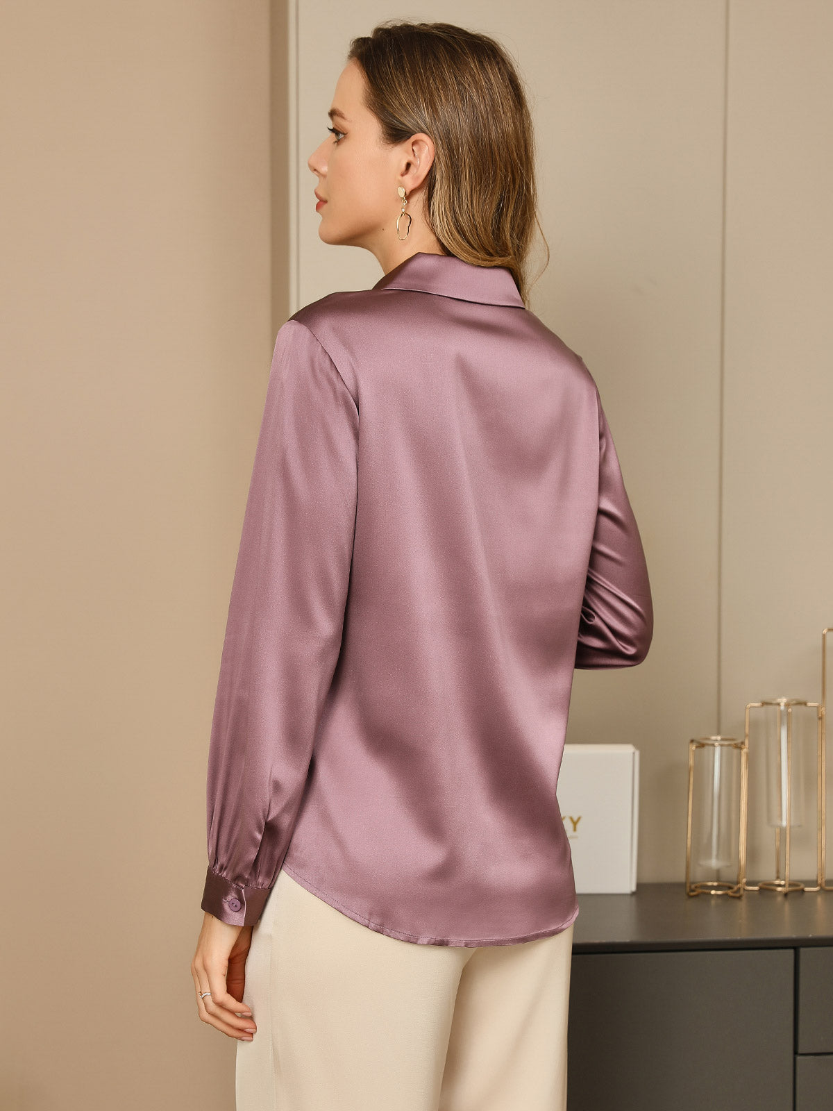 SilkSilky NL 19Momme Zijde Lange Mouw Kraag Dames Blouse BleekMauve 002