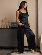 [Zwart] SilkSilky-NL Mouwloos Vierkante Hals Cami-Set 004