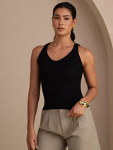 [Zwart] SilkSilky-NL Sleeveless Deep V Neck Cami-Top 003
