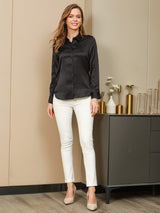 [Zwart] SilkSilky-NL Long Sleeve Lapel Collar Dames Blouse 005