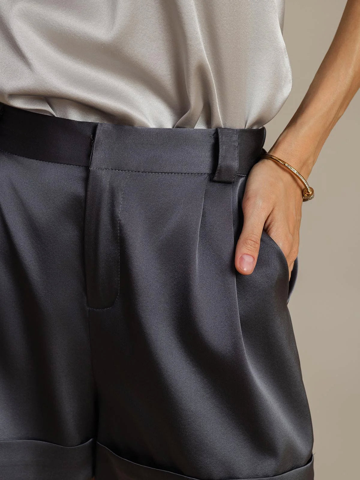[Donkergrijs] SilkSilky-NL 19Momme Zijde Womens Shorts 004