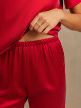 [Wijn] SilkSilky-NL 19Momme Korte Mouw Dames Pyjama Set 005