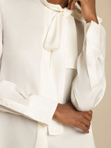 [Wit] SilkSilky-NL 19Momme Lange Mouw Strikhals Blouse 005