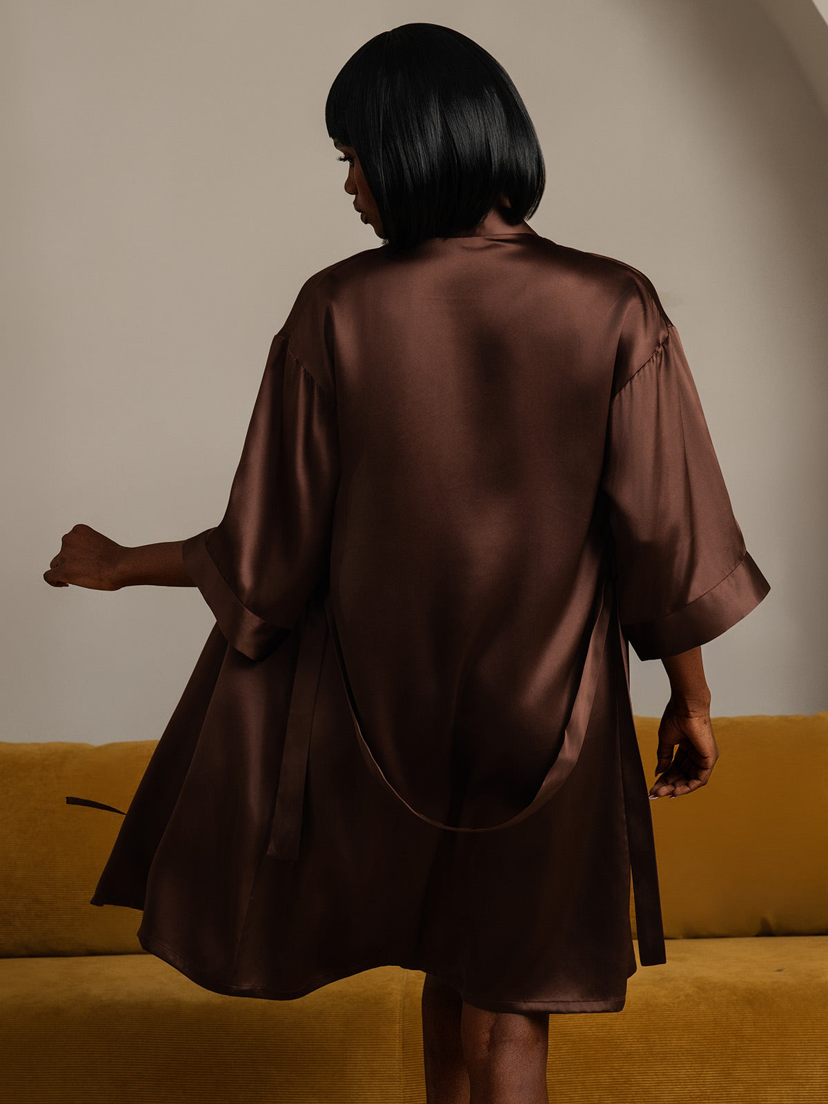 [Koffie] SilkSilky-NL Pure Silk Halve Mouw Womens Robe 002