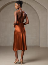 [Karamel] SilkSilky-NL Pure Silk Mouwloos V-Hals Jurk 004
