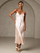[Roze] SilkSilky-NL Spaghetti Strap V Neck Jurk 003
