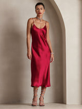 [Wijn] SilkSilky-NL Spaghetti Strap V Neck Jurk 004