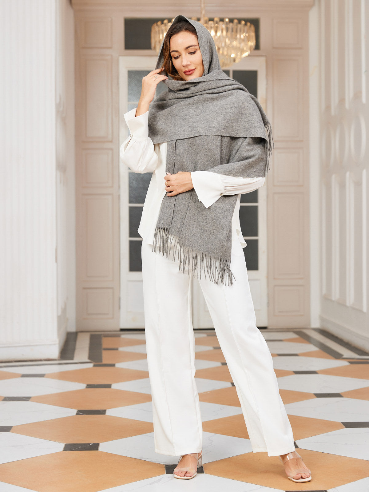 [Grijs] SilkSilky-NL Wol Scarf 003