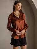 SilkSilky-NL Zijde Lange Mouw Kraag Dames Blouse Koffie 005