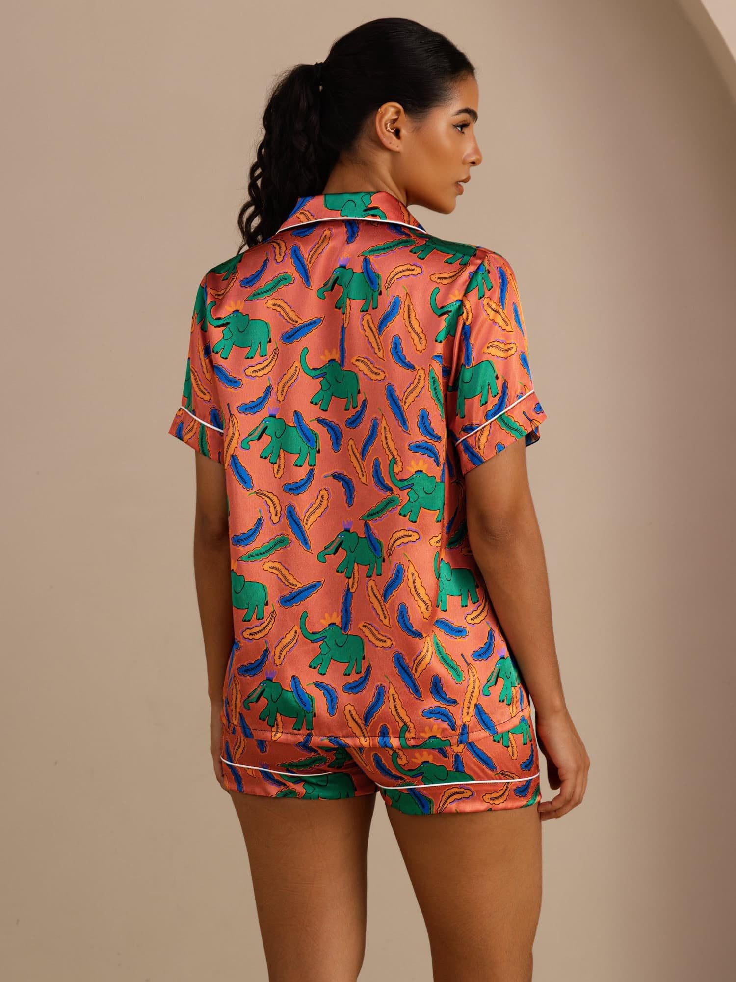 [Kleiolifant] SilkSilky-NL Short Sleeve Lapel Collar Dames Pyjama Set 002