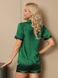 SilkSilky-NL Korte Mouw Revers Dames Pyjama Set Groen 002