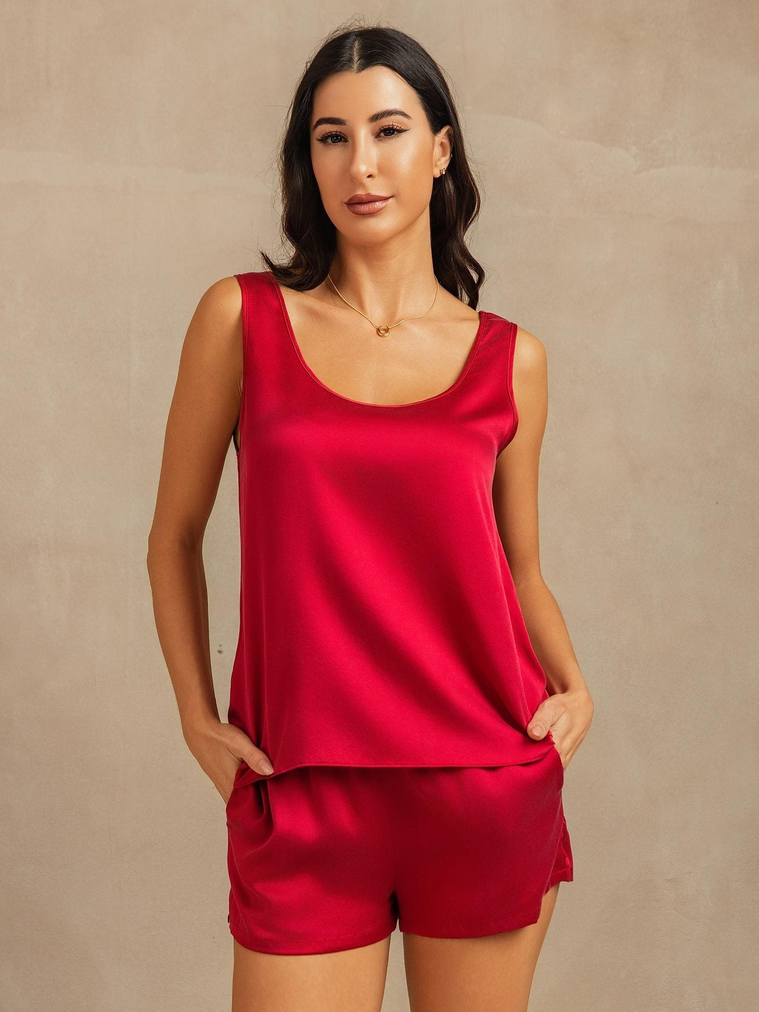 [Wijn] SilkSilky-NL 19Momme Zijde Womens Pajamas 001