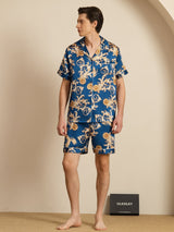[Navy Draak] SilkSilky-NL Short Sleeve Notch Collar Heren Pyjama Set 007