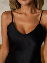 [Zwart] SilkSilky-NL Spaghetti Strap V Neck Nachthemd 004