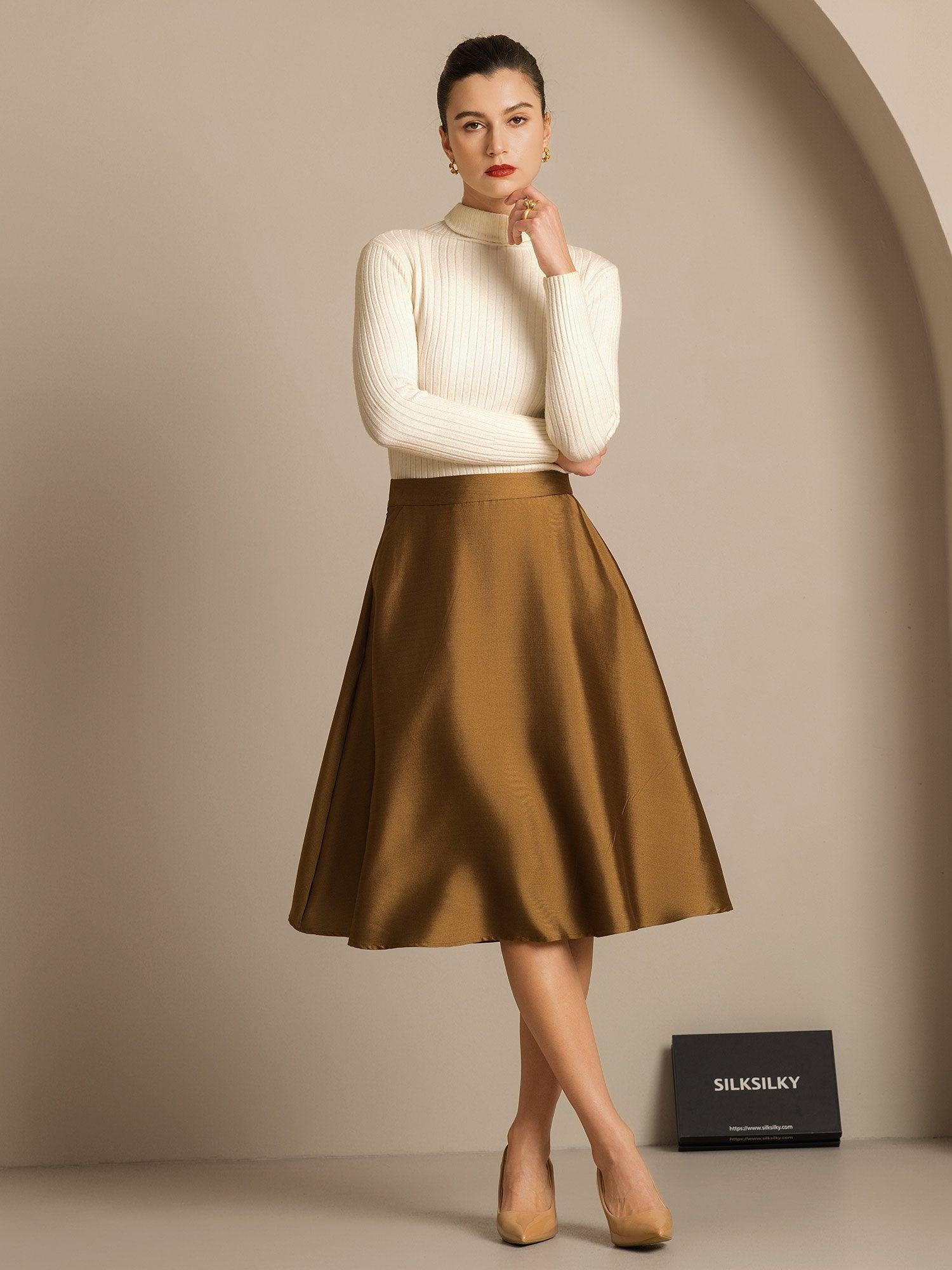 [Brons] SilkSilky-NL 32Momme Silk-Wool Blend Skirt 006,