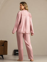 [Perzikhuid] SilkSilky-NL 19Momme Lange Mouw Notchkraag Dames Pyjama Set 002