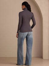 [Donkergrijs] SilkSilky-NL Long Sleeve Turtle Neck Dames T-Shirt 002