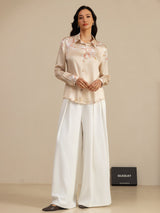[Champagne] SilkSilky-NL Long Sleeve Lapel Collar Dames Blouse 008