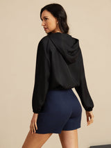 [Zwart] SilkSilky-NL 18Momme Lange Mouw Staande Kraag Dames Bovenkleding 002