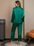 SilkSilky-NL Lange Mouw Revers Dames Pyjama Set Groen 002