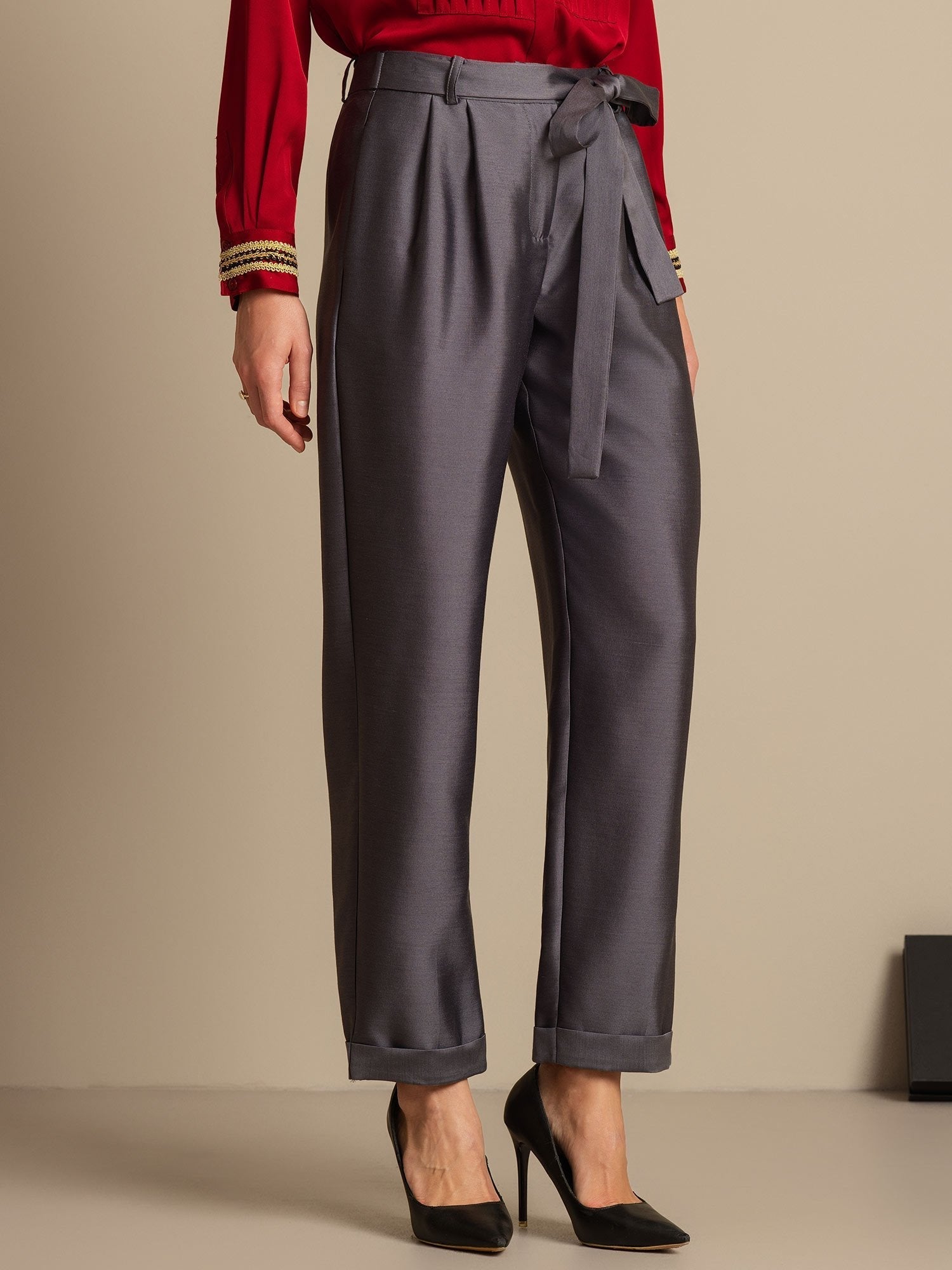 [Grijs] SilkSilky-NL 32Momme Silk-Wool Blend Womens Pants 003,