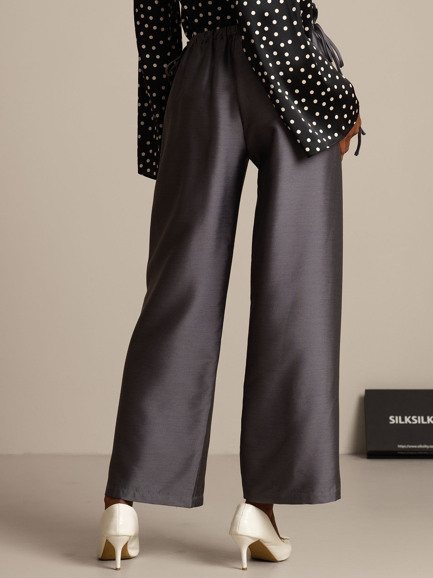 [Grijs] SilkSilky-NL 32Momme Silk-Wool Blend Womens Pants 002,