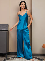 [Koningsblauw] SilkSilky-NL Spaghetti Bandjes V Hals Cami-Set 004