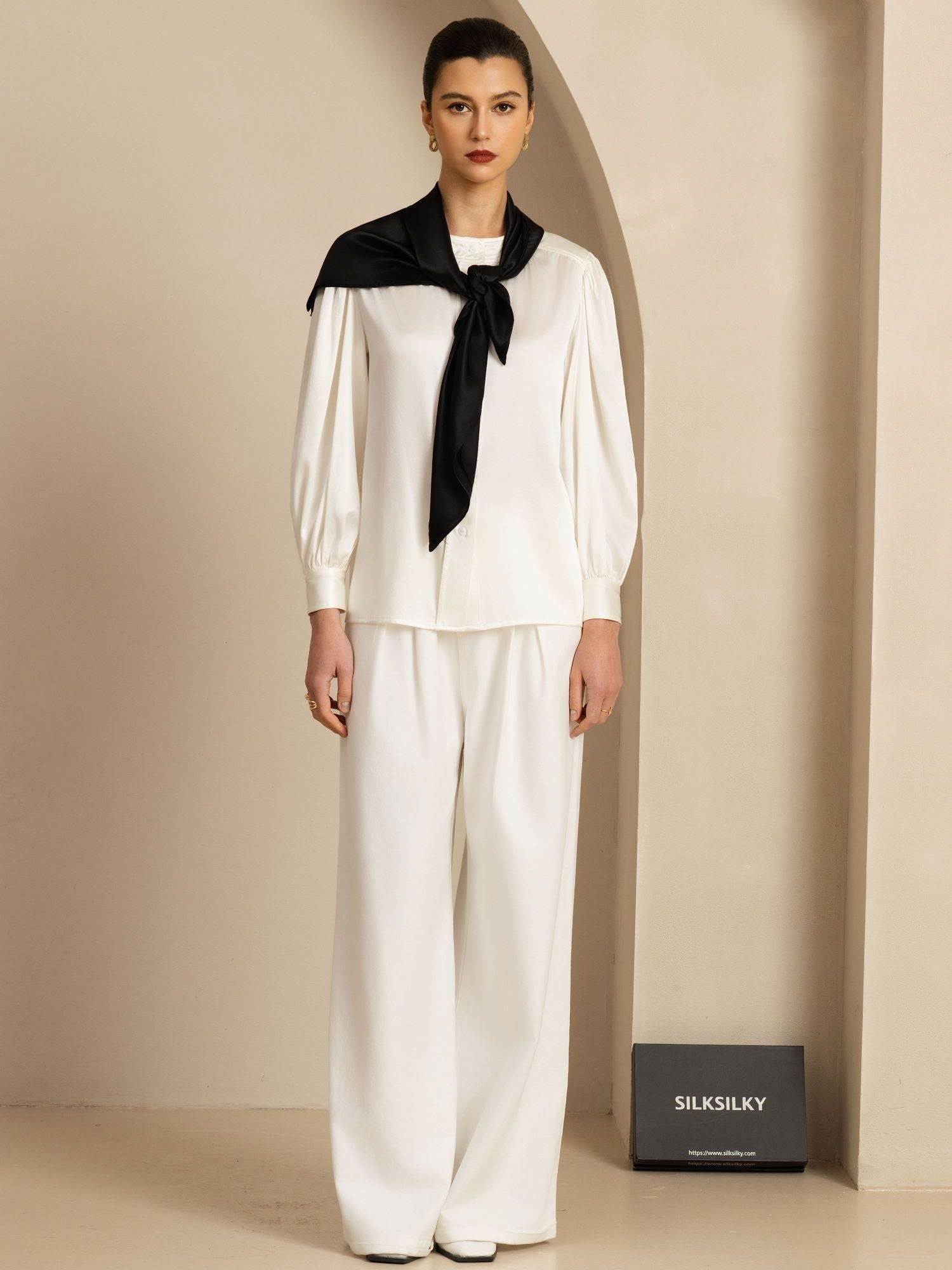 [Zwart] SilkSilky-NL Pure Silk Scarf 005