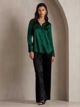 [Donkergroen] SilkSilky-NL 19Momme Lange Mouw Reverskraag Dames Blouse 005