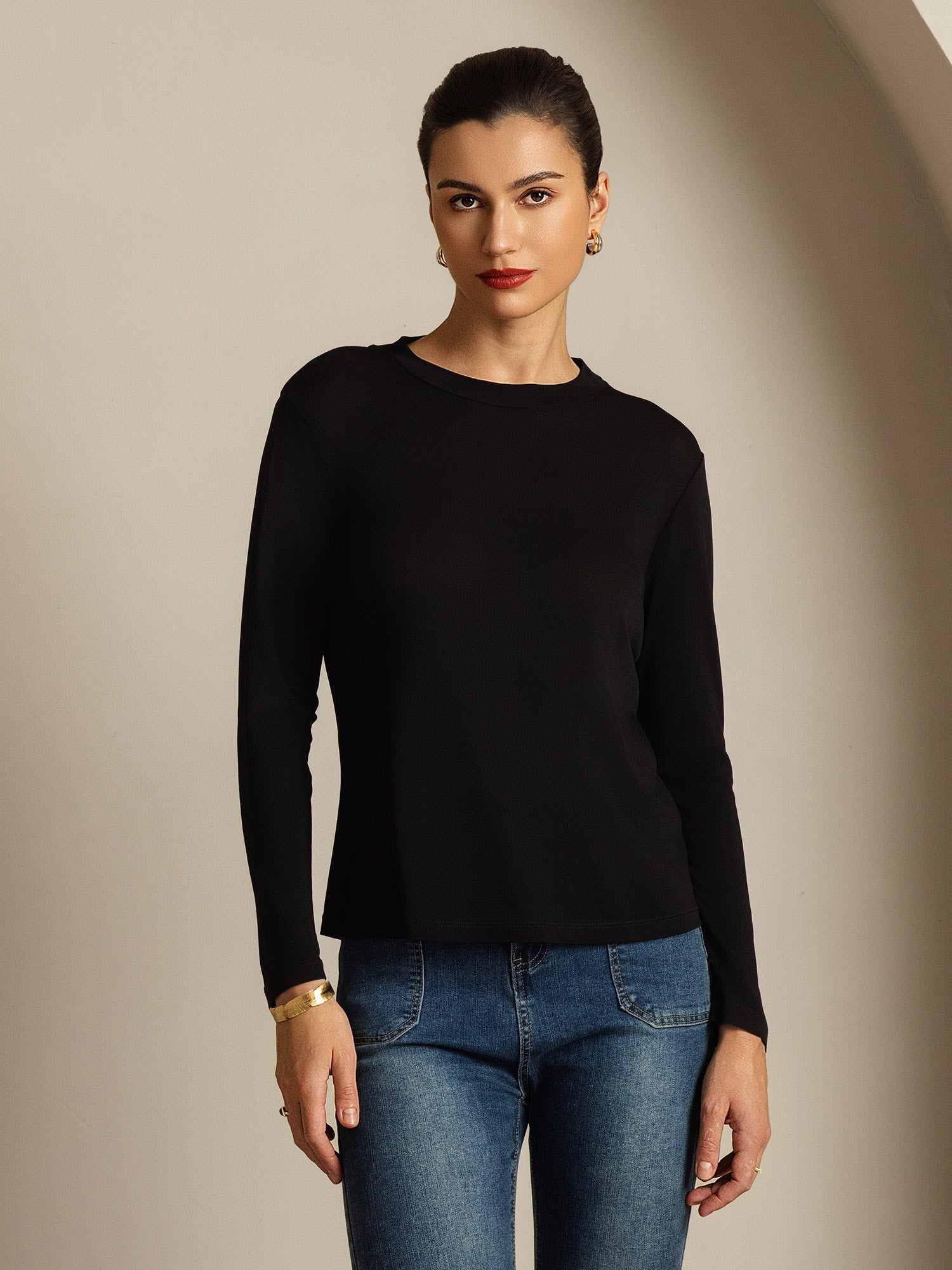 [Zwart] SilkSilky-NL Zijde Womens T-Shirt 005