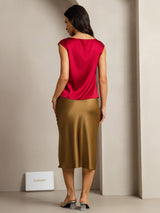 [Wijn] SilkSilky-NL Cap Sleeve Cowl Neck Dames T-Shirt 002