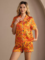 [Oranje Hond] SilkSilky-NL Short Sleeve Lapel Collar Dames Pyjama Set 004